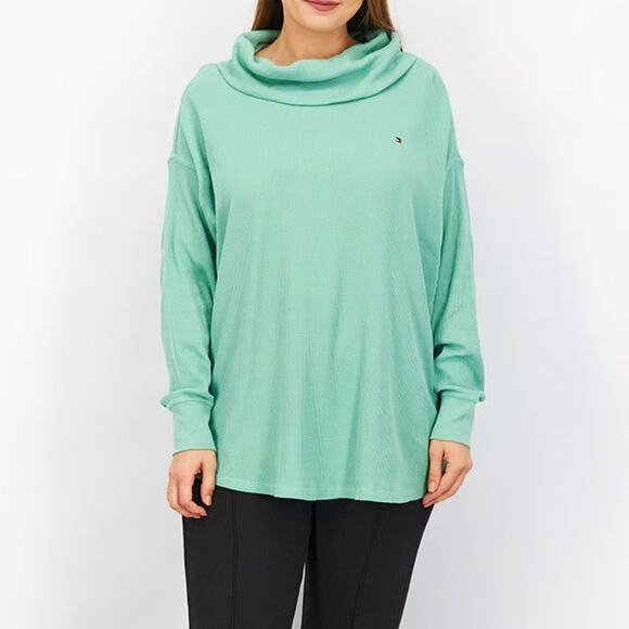 Tommy Hilfiger Shawl Neck Textured Sweatshirt Green Women’s Sz 1X - Picture 1 of 11